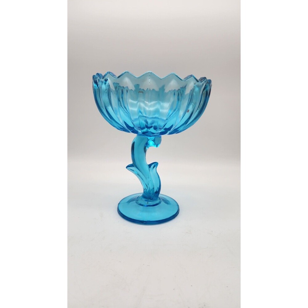 Vintage Indiana Glass Aqua Blue Lotus Shape Compote Candy Dish Art Deco - Picture 2 of 9